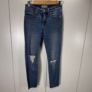 Madewell Womens 26 Skinny Crop High-Rise‎ Distressed Ripped Raw Hem Denim Jeans